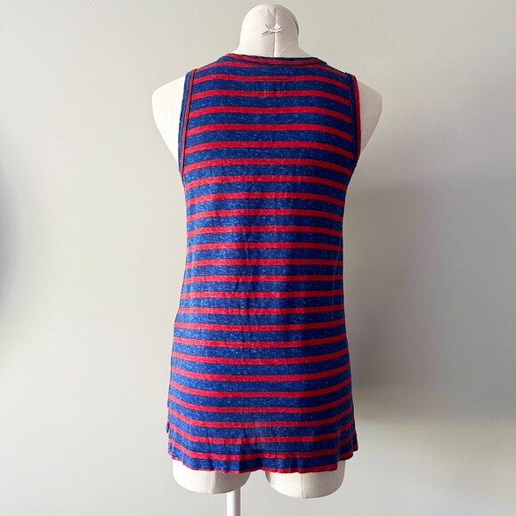 Current/Elliott Muscle Tank Top Womens Blue and Red Striped Hemp Cotton Tee - Picture 4 of 6